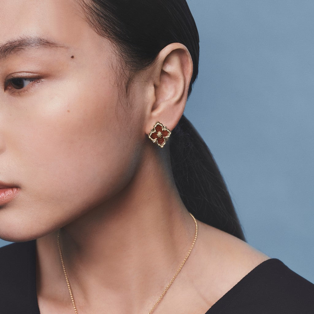 [Cadisa JEWELRY]OPERA TULLE GOLD BUTTON EARRINGS ENAMELED ELEMENT