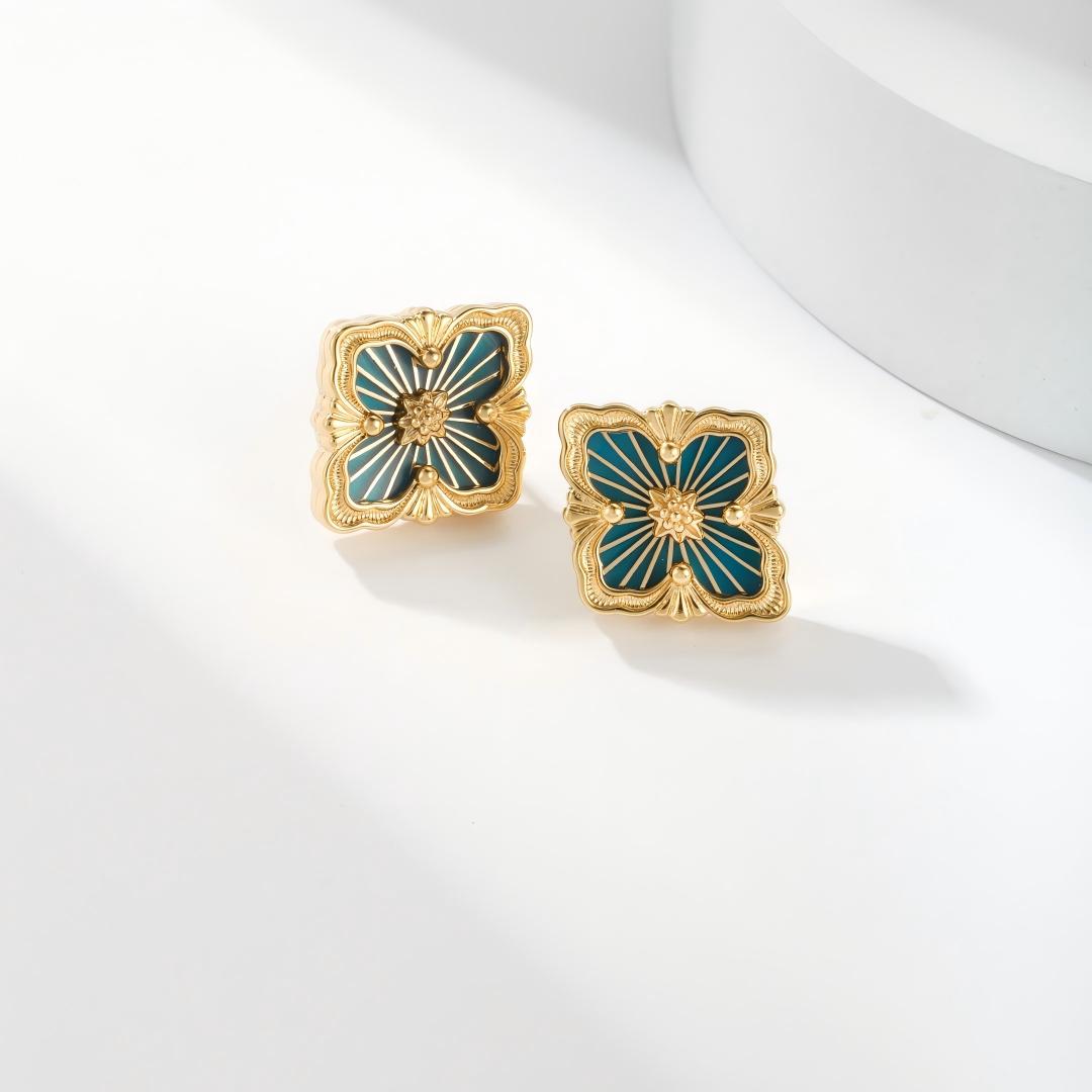 [Cadisa JEWELRY]OPERA TULLE GOLD BUTTON EARRINGS ENAMELED ELEMENT