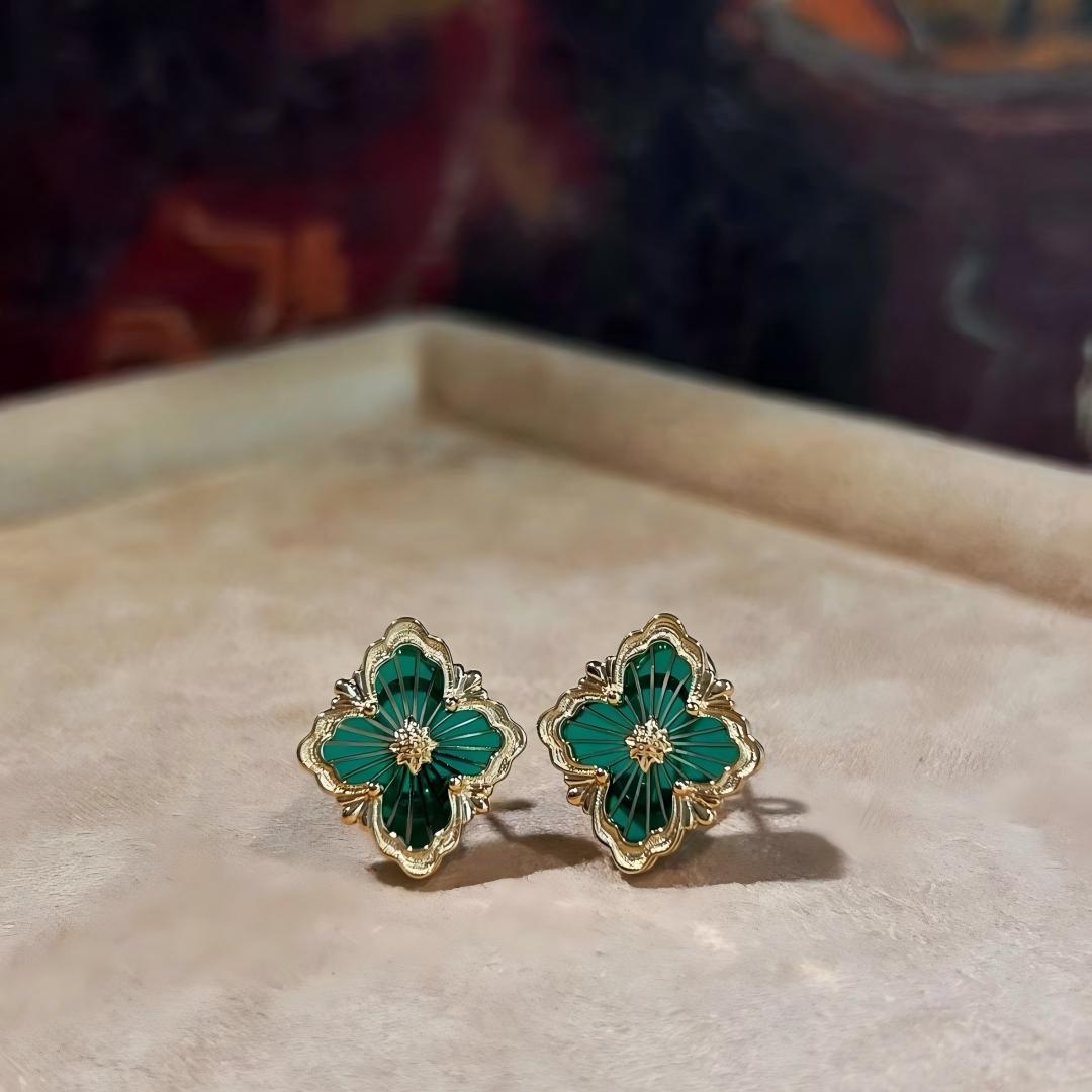 [Cadisa JEWELRY]OPERA TULLE GOLD BUTTON EARRINGS ENAMELED ELEMENT