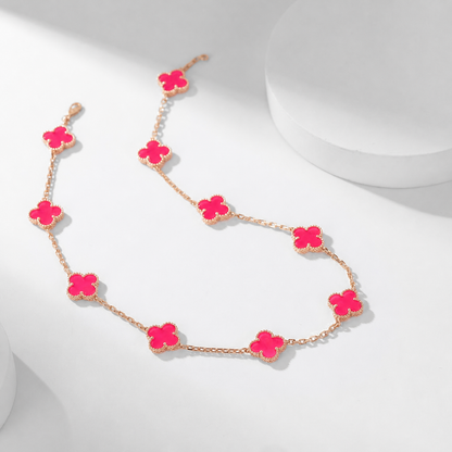 [Cadisa]NEW CLOVER 10 MOTIFS PINK ENAMEL NECKLACE