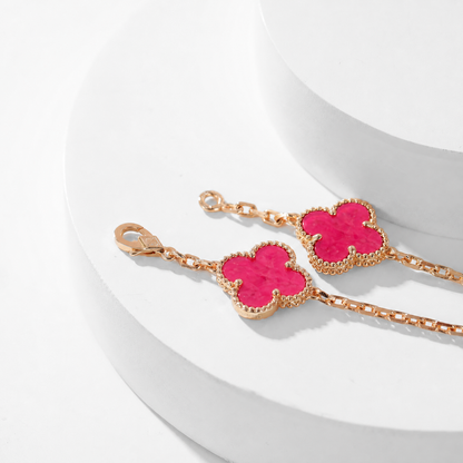 [Cadisa]NEW CLOVER 10 MOTIFS PINK ENAMEL NECKLACE