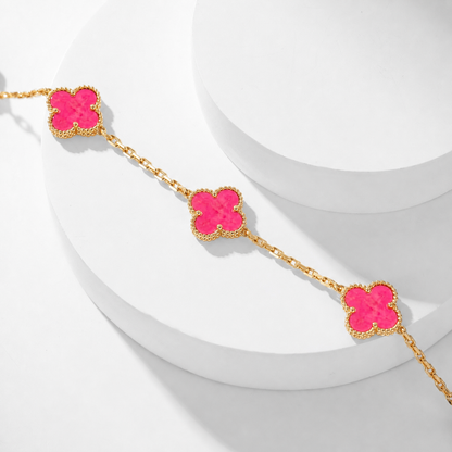 [Cadisa]NEW CLOVER 10 MOTIFS PINK ENAMEL NECKLACE