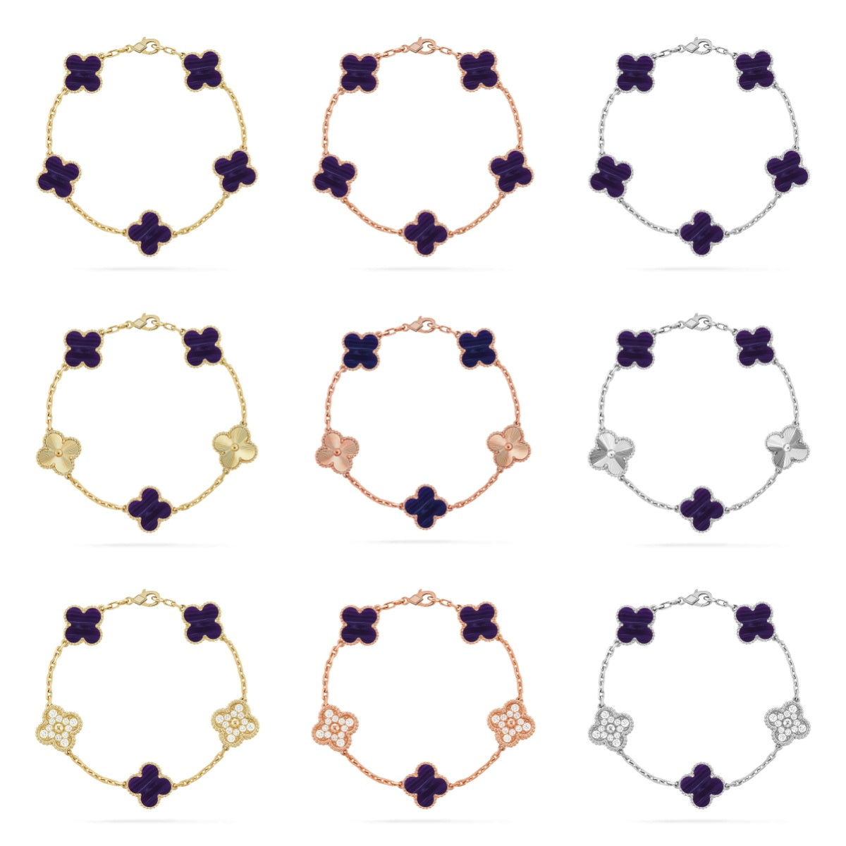 [Gaonasi]CLOVER 5 MOTIF PURPLE STRIPES BRACELET COLLECTION