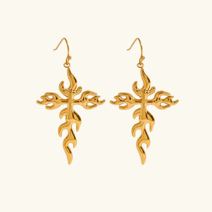 [Gaonasi]Adrielle Branched Cross Gold Earrings