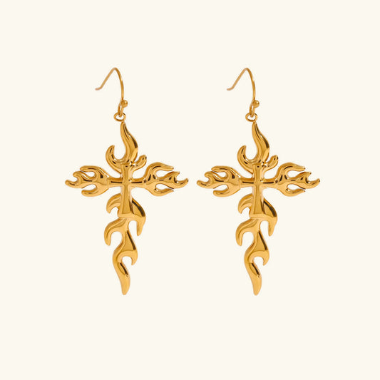 [Gaonasi]Adrielle Branched Cross Gold Earrings
