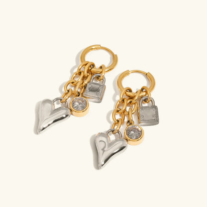 [Gaonasi]Sarah Heart & Lock Gold Earrings