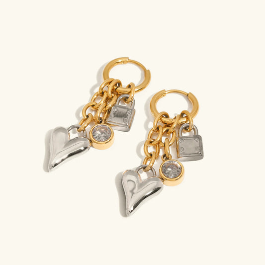 [Gaonasi]Sarah Heart & Lock Gold Earrings