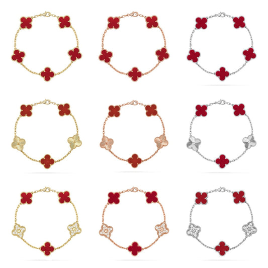 [Cadisa] CLOVER 5 MOTIF RED CORNELIAN BRACELET COLLECTION