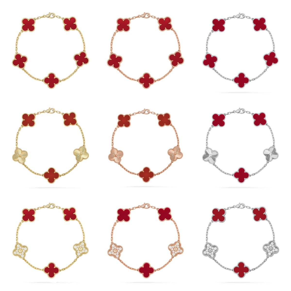 [Cadisa]CLOVER  5 MOTIFS CARNELIAN GOLD BRACELET