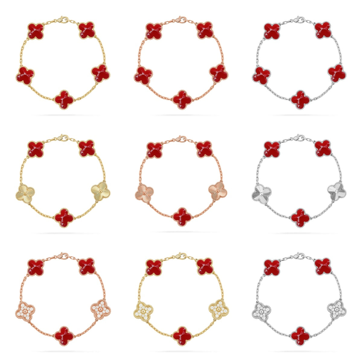 [Cadisa]CLOVER 5 MOTIF RED PATTERN BRACELET COLLECTION