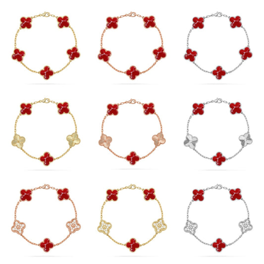 [Cadisa]CLOVER 5 MOTIF RED PATTERN BRACELET COLLECTION