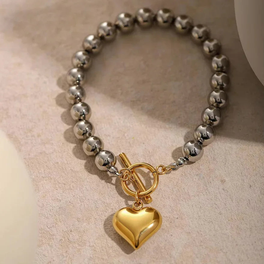 [Gaonasi]Alicia Chunky Bead Heart Bracelet