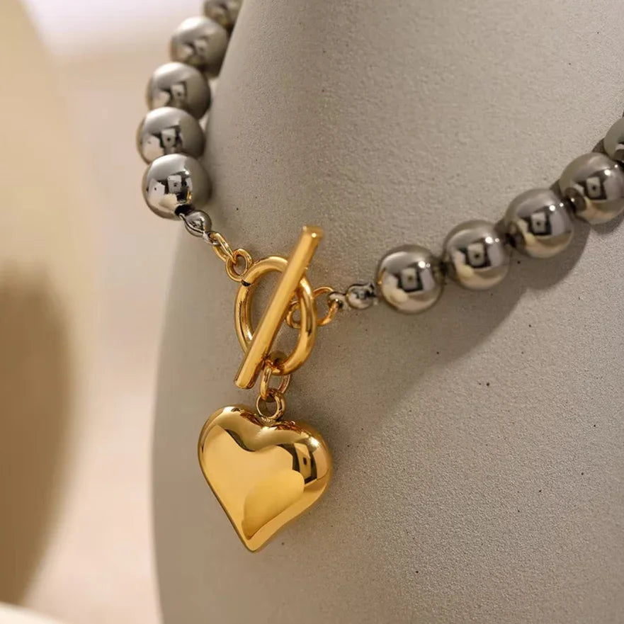 [Gaonasi]Alicia Chunky Bead Heart Bracelet
