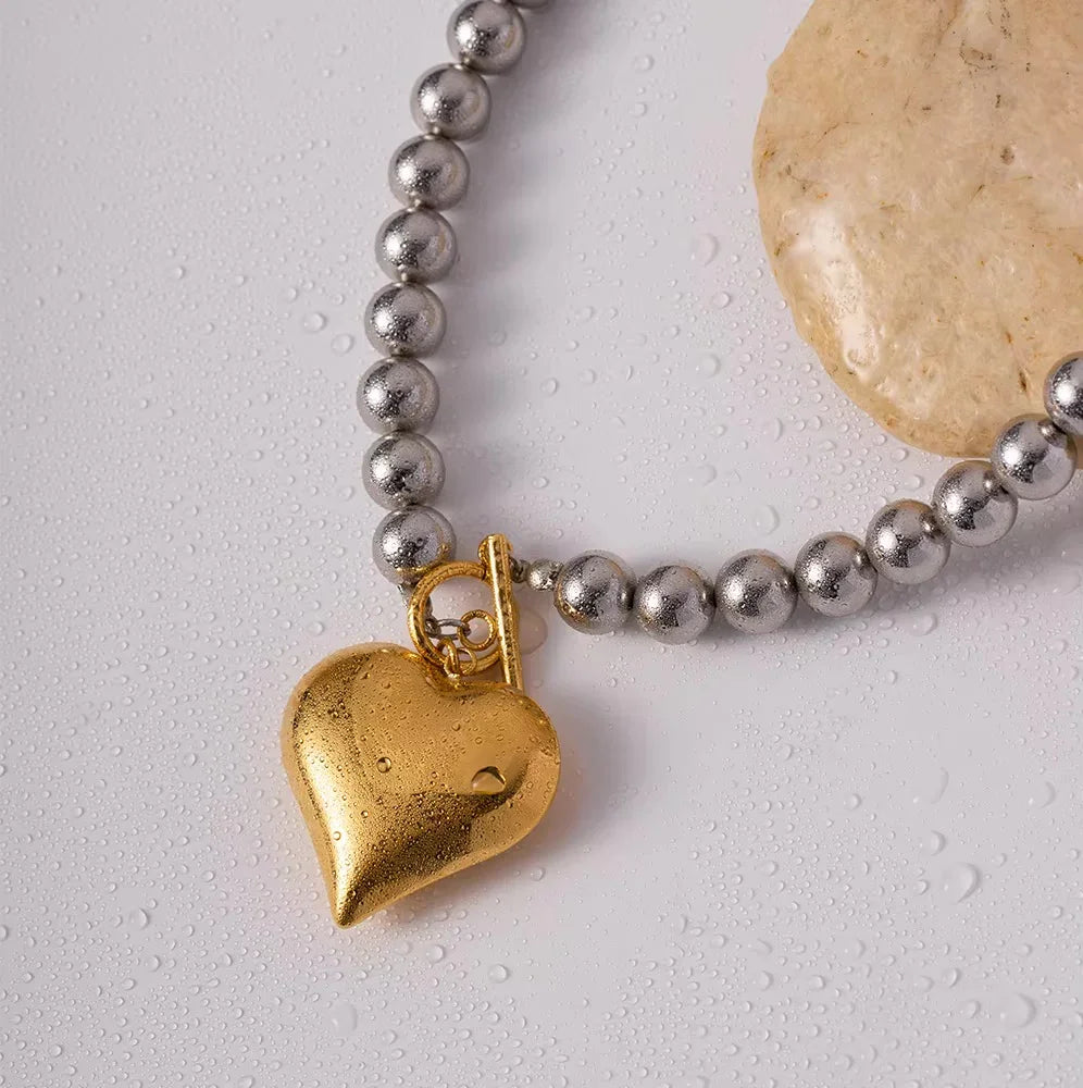 [Gaonasi]Alicia Chunky Bead Heart Pendant