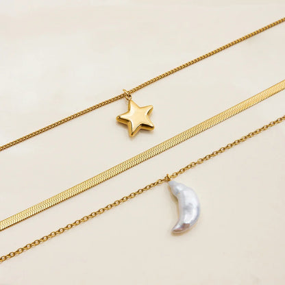 [Gaonasi]Cirra Sun & Moon Layered Gold Necklace