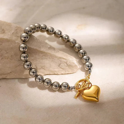 [Gaonasi]Alicia Chunky Bead Heart Bracelet