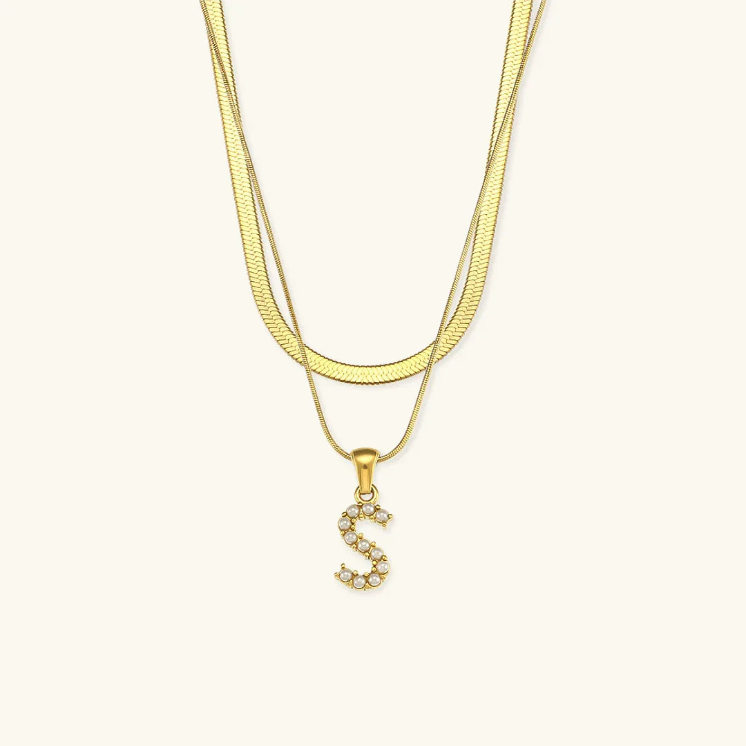 [Gaonasi]Fiona Layered Gold Initial Letter Necklace