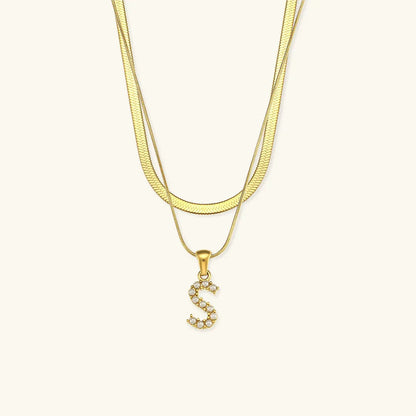 [Gaonasi]Fiona Layered Gold Initial Letter Necklace