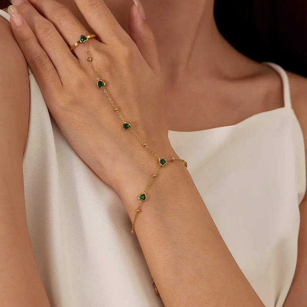 [Gaonasi]Gladys Emerald Heart Hand Chain