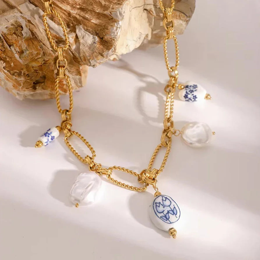 [Gaonasi]Cerulean Freshwater Pearl Necklace