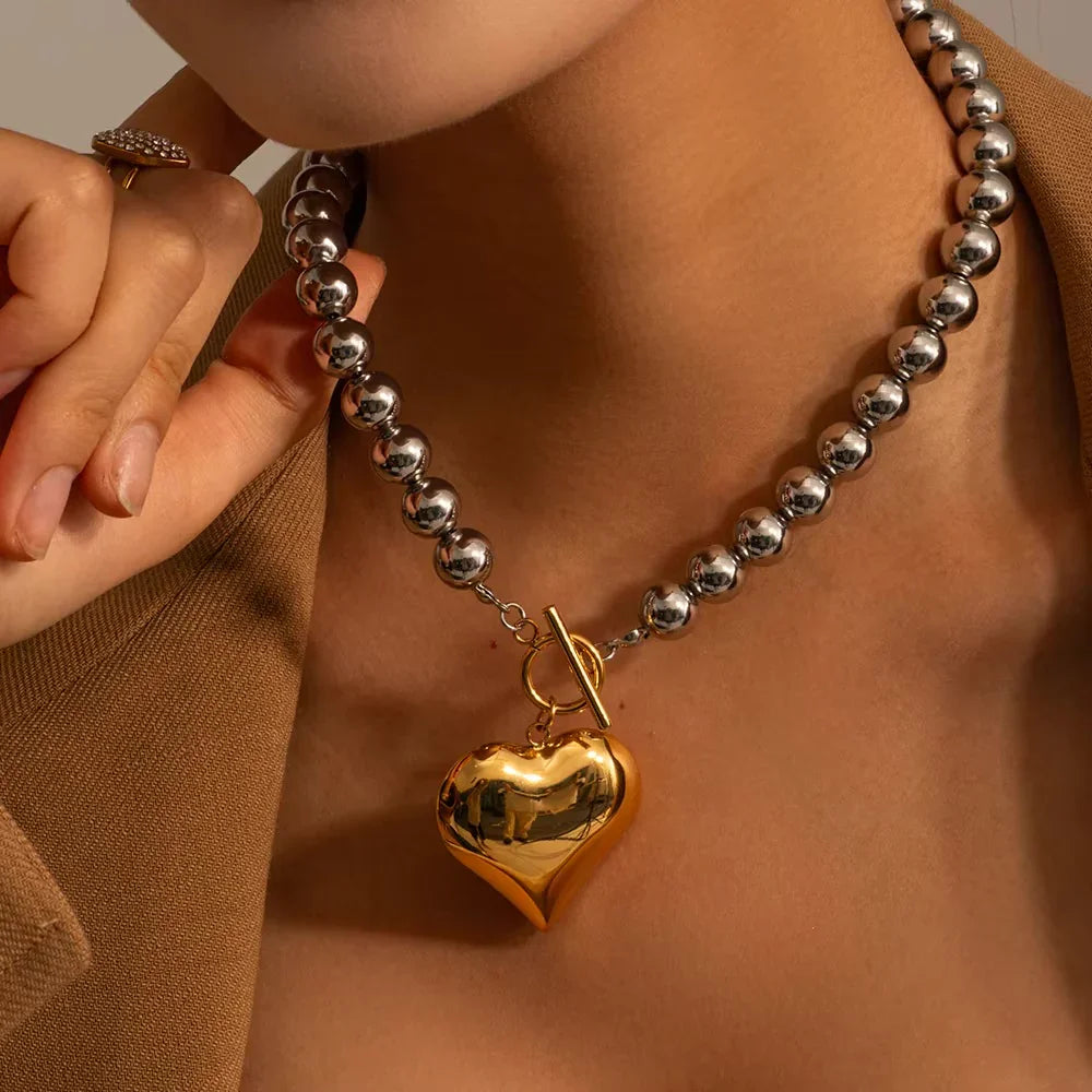 [Gaonasi]Alicia Chunky Bead Heart Pendant