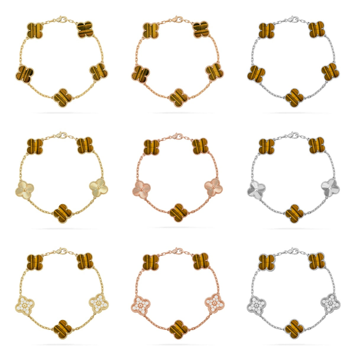 [Gaonasi] CLOVER 5 MOTIFS TIGER EYE BRACELET COLLECTION