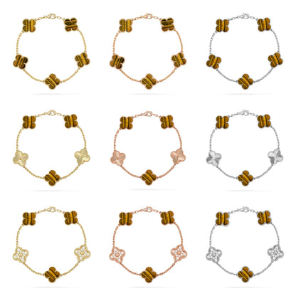 [Gaonasi] CLOVER 5 MOTIFS TIGER EYE BRACELET COLLECTION
