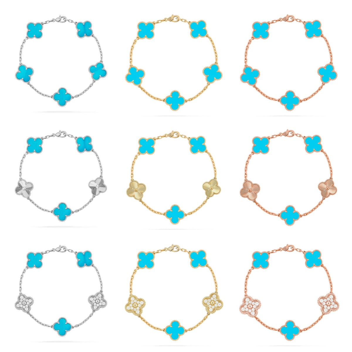 [Gaonasi] CLOVER 5 MOTIF TURQUOISE BRACELET COLLECTION