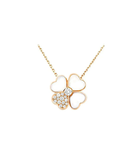 [Gaonasi]CLOVER MOP DIAMOND ROSE GOLD NECKLACE
