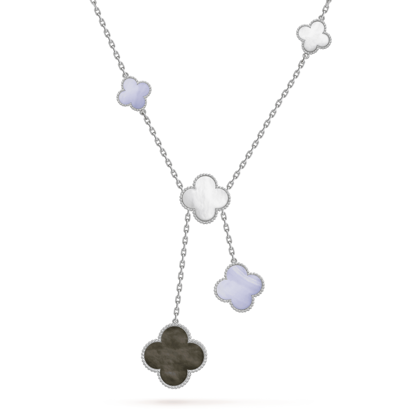 [Gaonasi]CLOVER MOP CHALCEDONY NECKLACE SILVER 6 MOTIF
