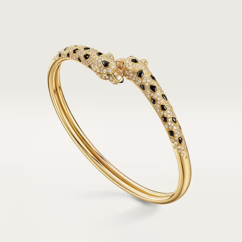[Gaonasi Jewelry]PANTHERE DOUBLE HEADED HALF DIAMOND OPEN BRACELET