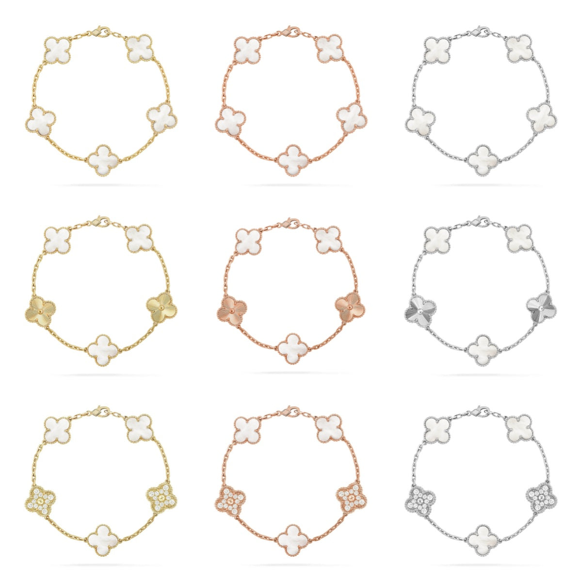 [Gaonasi]CLOVER WHITE PEARL MOP 5 MOTIF BRACELET COLLECTION