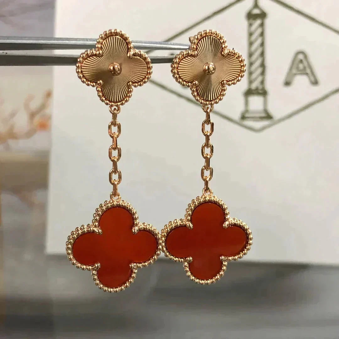 [Gaonasi]CLOVER 2 MOTIF  LASER CARNELIAN EARRINGS