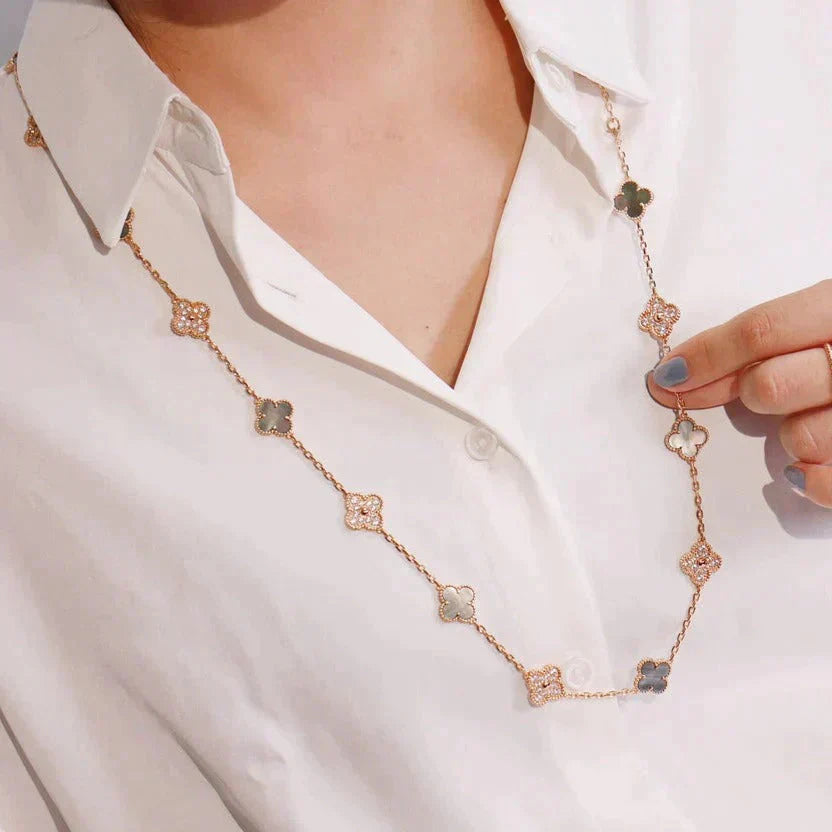 [Gaonasi]CLOVER 20 MOTIFS DARK MOP DIAMOND  NECKLACE