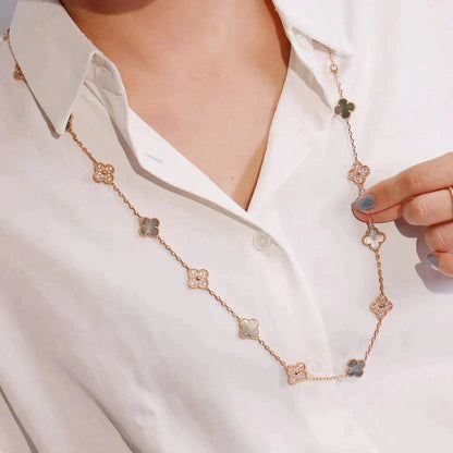 [Gaonasi]CLOVER 20 MOTIFS DARK MOP DIAMOND  NECKLACE