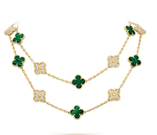 [Gaonasi]CLOVER 20 MOTIFS MALACHITE DIAMOND NECKLACE