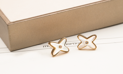 [Gaonasi]JEUX DE WHITE MOP ROSE GOLD DIAMOND EARRINGS