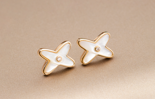 [Gaonasi]JEUX DE WHITE MOP ROSE GOLD DIAMOND EARRINGS