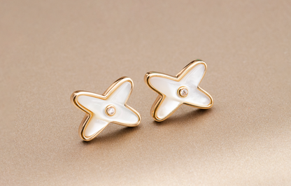 [Gaonasi]JEUX DE WHITE MOP PINK GOLD DIAMOND EARRINGS