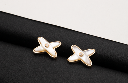 [Gaonasi]JEUX DE WHITE MOP ROSE GOLD DIAMOND EARRINGS