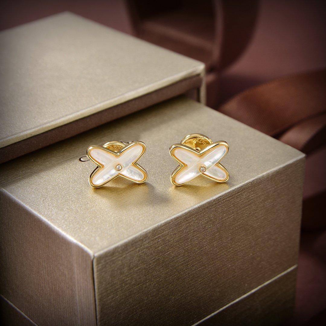 [Gaonasi]JEUX DE WHITE MOP GOLD DIAMOND EARRINGS