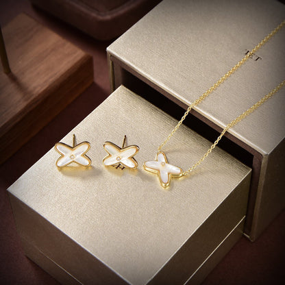 [Gaonasi]JEUX DE WHITE MOP GOLD DIAMOND EARRINGS