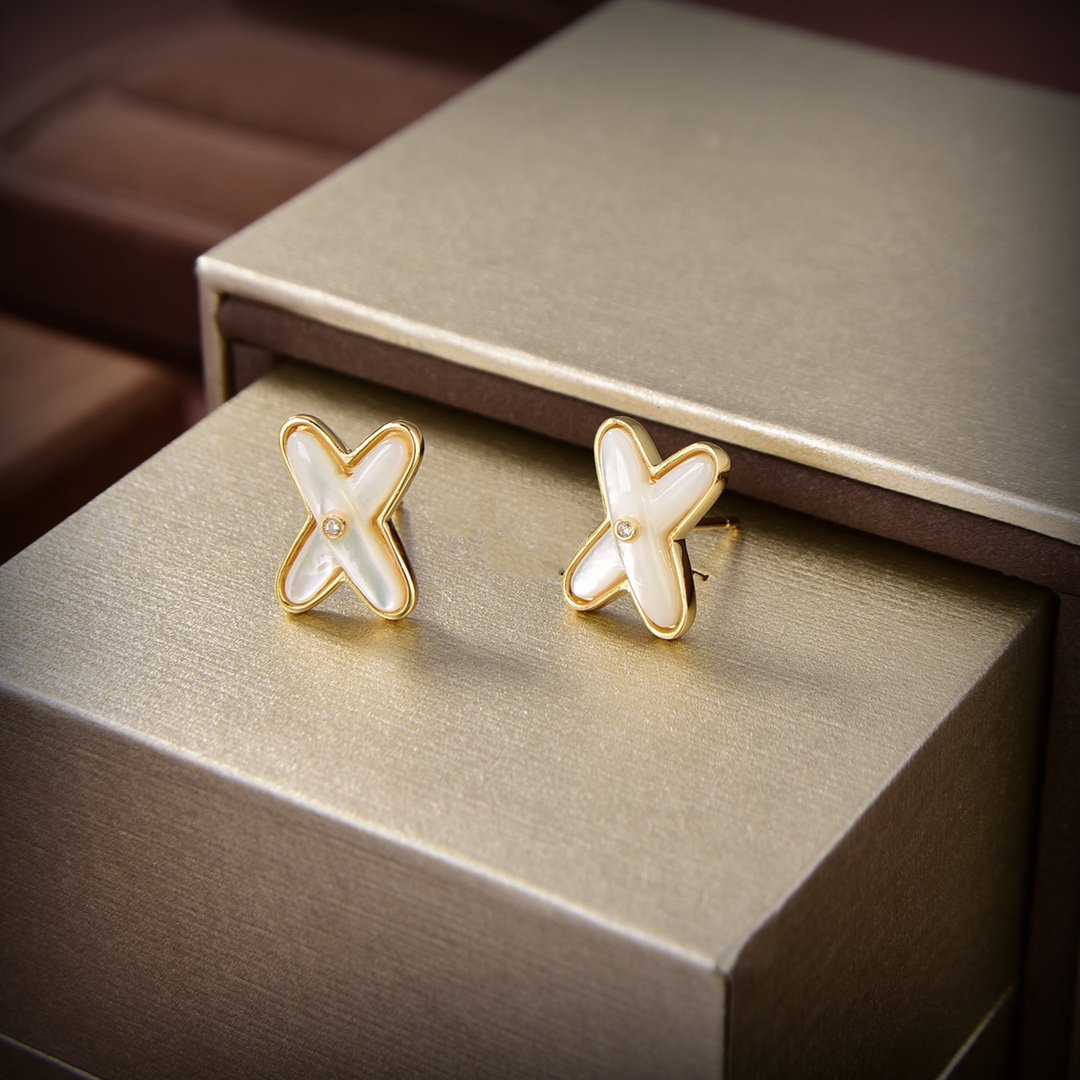 [Gaonasi]JEUX DE WHITE MOP GOLD DIAMOND EARRINGS