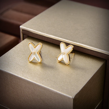 [Gaonasi]JEUX DE WHITE MOP GOLD DIAMOND EARRINGS