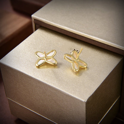 [Gaonasi]JEUX DE WHITE MOP GOLD DIAMOND EARRINGS