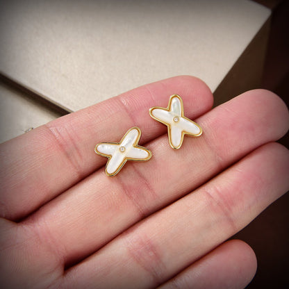 [Gaonasi]JEUX DE WHITE MOP GOLD DIAMOND EARRINGS