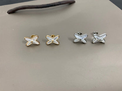 [Gaonasi]JEUX DE WHITE MOP SILVER DIAMOND EARRINGS