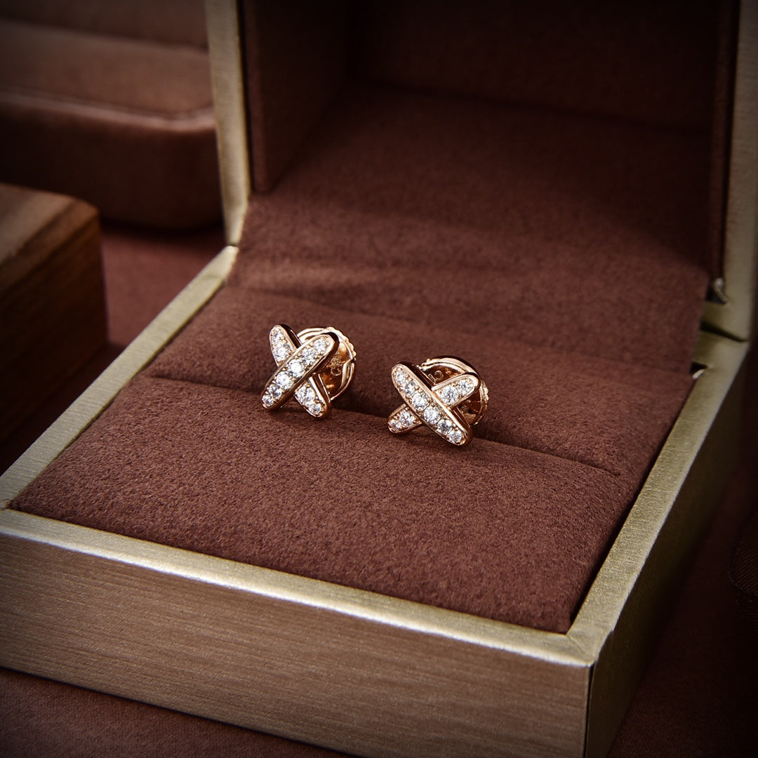 [Gaonasi]JEUX DE GOLD DIAMOND EARRINGS
