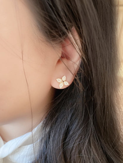 [Gaonasi]STAR BLOSSOM STUD EARRINGS PINK GOLD DIAMONDS