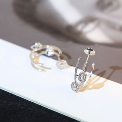 [Cadisa]CREOLES MY TWIN 2 RANGS SILVER DIAMOND EARRINGS